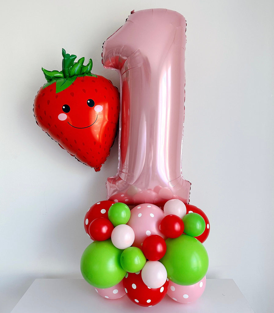 Strawberry 1st Birthday Balloon Tower