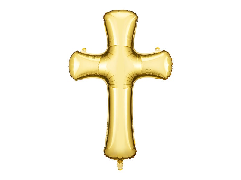 Large Gold Cross Balloon Tower | Blue & Gold Christening Decorations