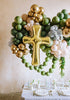 Large Gold Cross Balloon Tower | Mint & Gold Christening Decorations