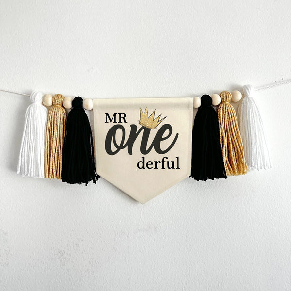 Mr Onederful Crown First Birthday Tassel Banner