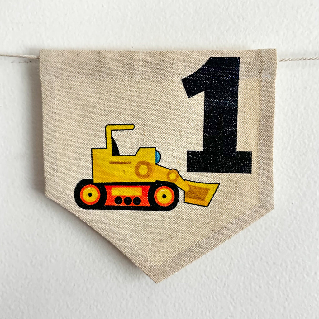 Bulldozer Construction First Birthday Banner