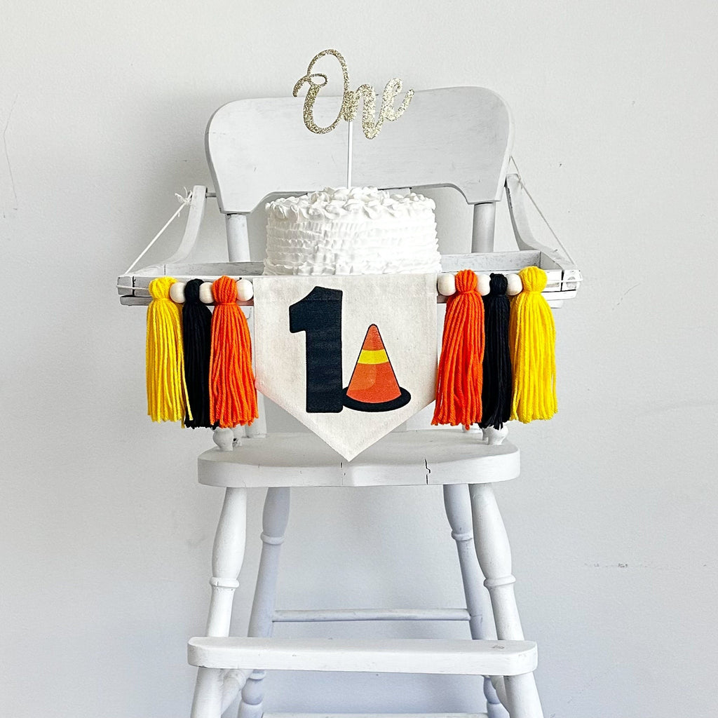 Construction Caution Cone First Birthday Banner