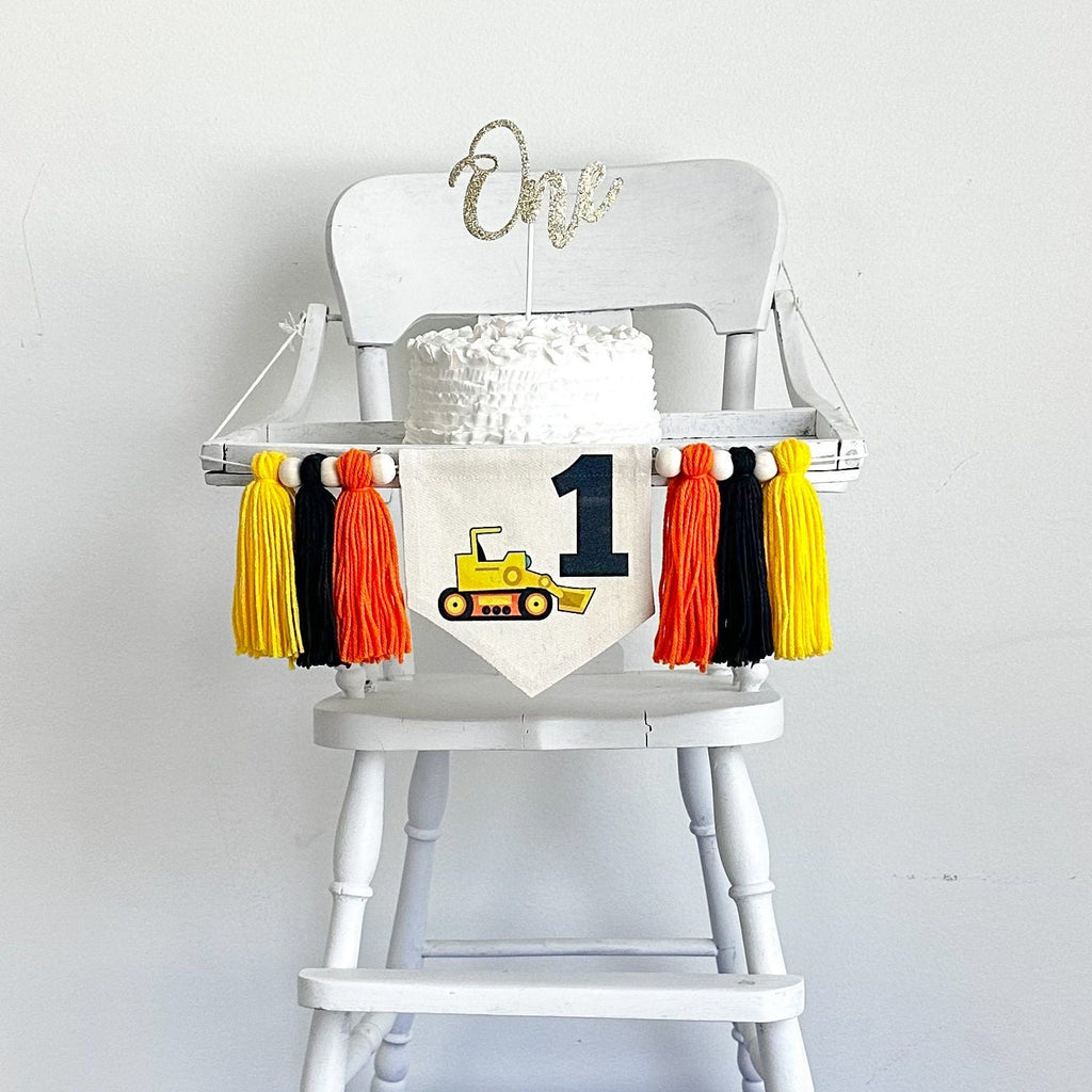 Bulldozer Construction First Birthday Banner