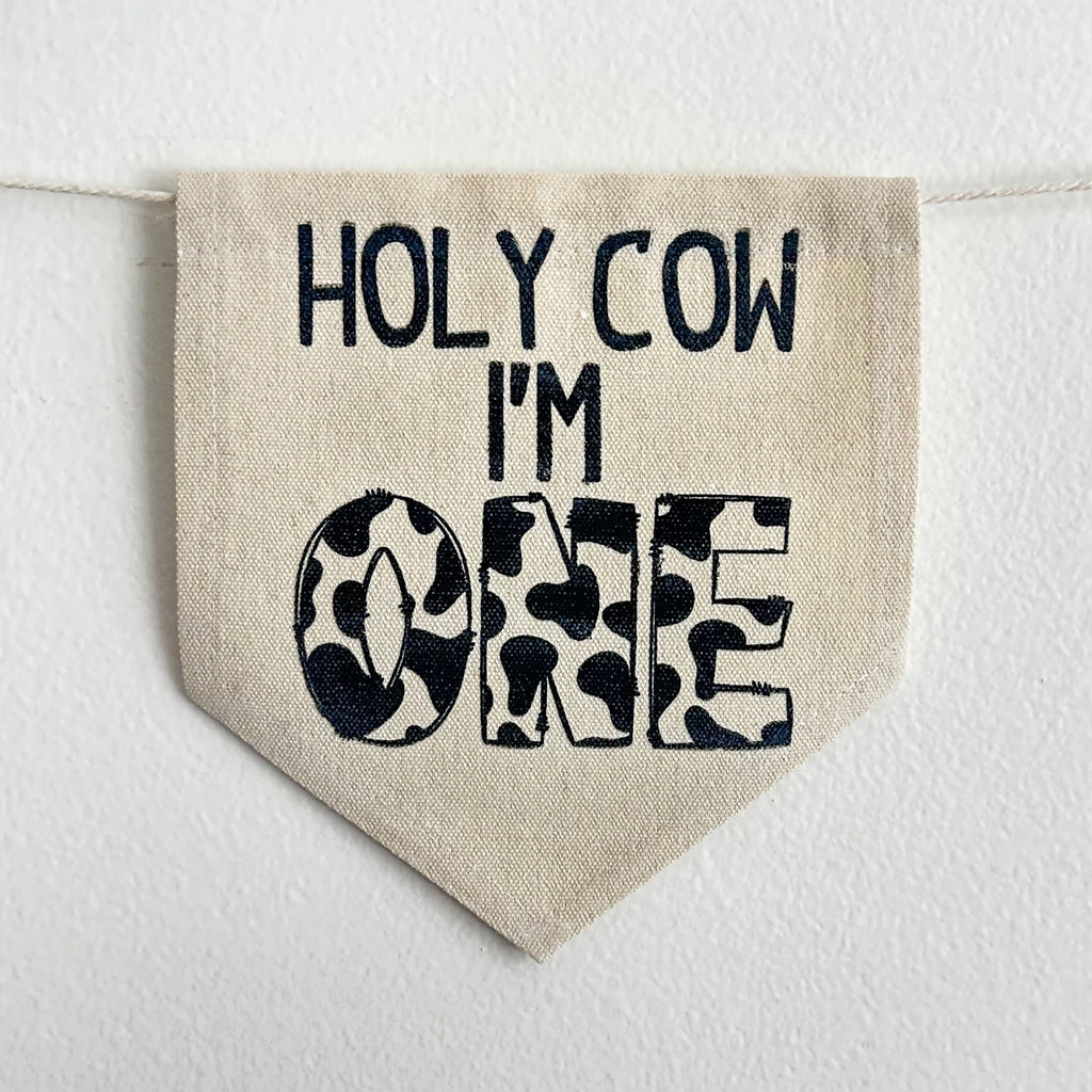 Holy Cow I'm One Pink 1st Birthday Tassel Banner, Farm Highchair Decoration, Black and White First Birthday Party Sign, Cake Smash Pennant