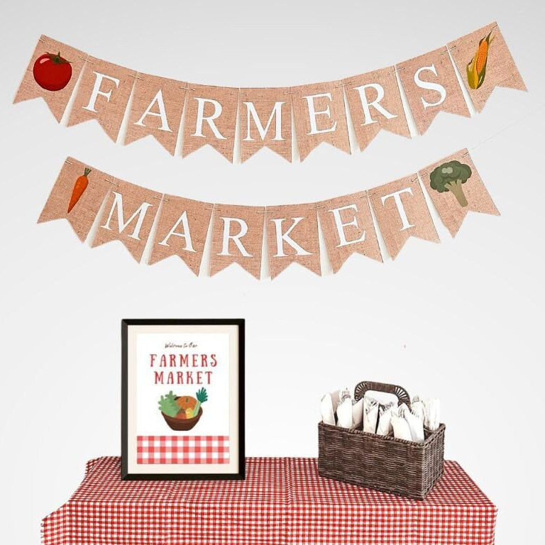 Farmers Market Party Banner, Market Stall Decorations, Vegetable Table Decor, Fresh Veggies Garland, Farmers Market Theme Sign P379