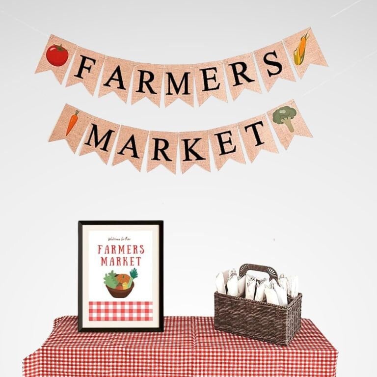 Farmers Market Banner, Fresh Veggies Garland, Market Stall Decorations, Vegetable Table Decor, Farmers Market Party Theme Sign P380
