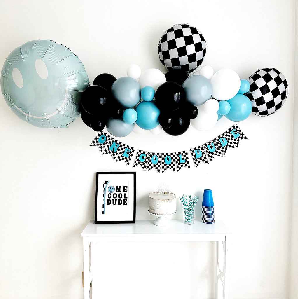 One Cool Dude Birthday Party | Smiley Face Balloons | Happy Face First Birthday Party Decor | Blue Party Props | Smile Party Decor |