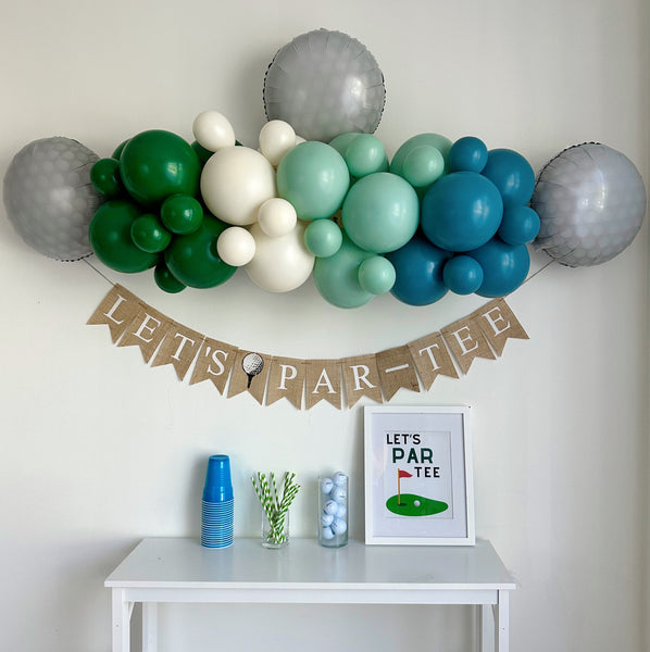 Golf Party Balloons | Golfing Birthday Party | Let's Par-Tee | Golf Tournament Party | Blue Green Balloon Garland | Neutral Balloon Garland