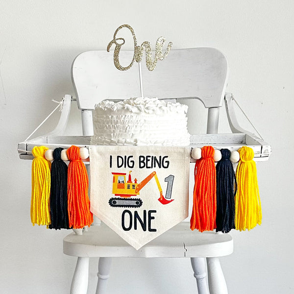 I Dig Being One Construction First Birthday Banner