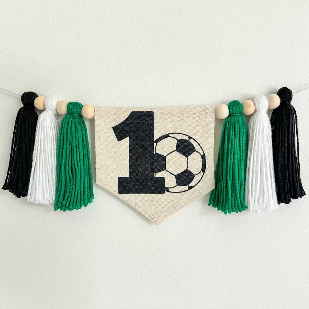 Soccer 1st Birthday Tassel Banner, First Goal Highchair Decoration, Sports First Birthday Party Sign, Cake Smash Pennant