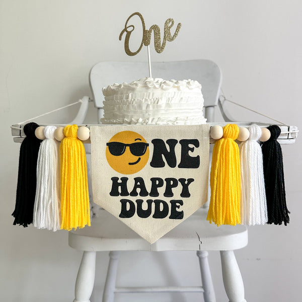 One Happy Dude 1st Birthday Tassel Banner, Sunglasses Highchair Decoration, Smile First Birthday Party Sign, Cake Smash Pennant