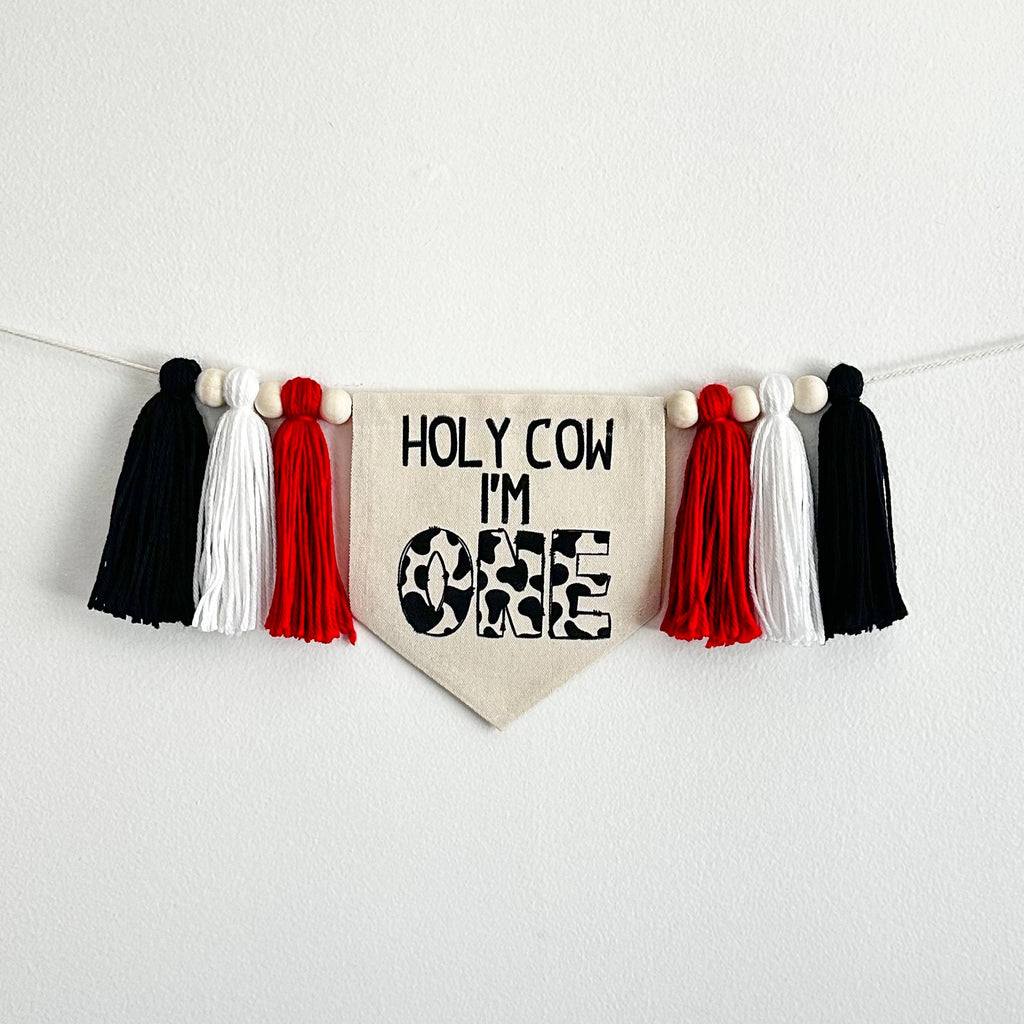 Holy Cow I'm One Red 1st Birthday Tassel Banner