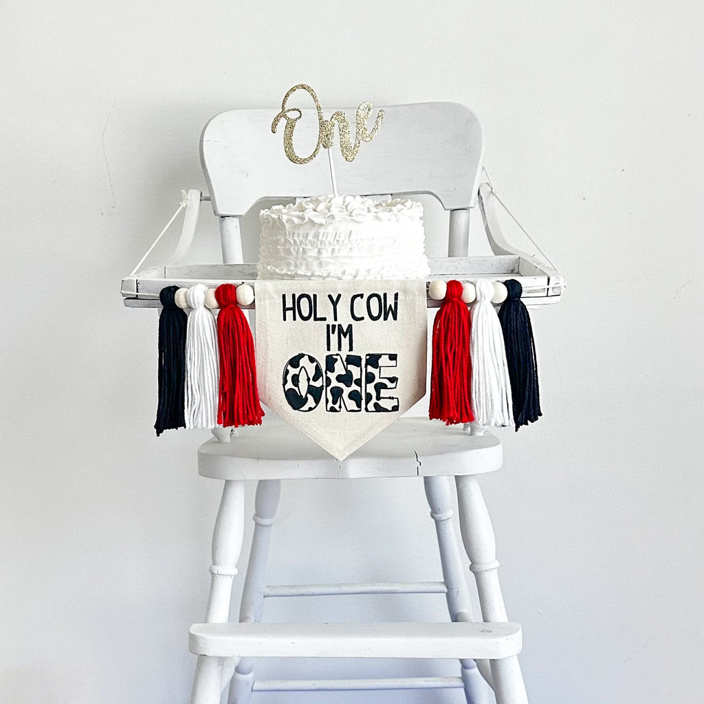 Holy Cow I'm One Red 1st Birthday Tassel Banner