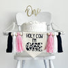 Holy Cow I'm One Pink 1st Birthday Tassel Banner, Farm Highchair Decoration, Black and White First Birthday Party Sign, Cake Smash Pennant