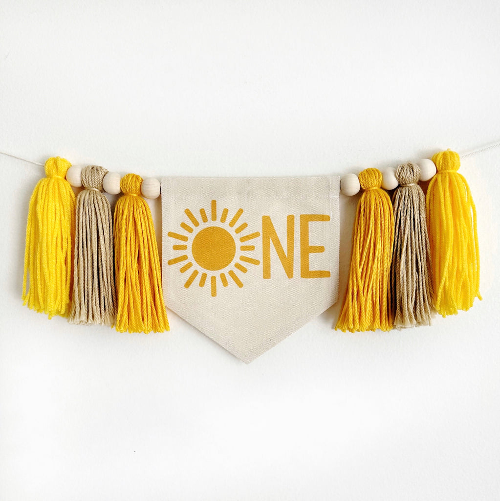 First Trip Around The Sun Birthday Tassel Banner, Little Sunshine Highchair Decoration, Boho 1st Birthday Party Sign, Cake Smash Pennant