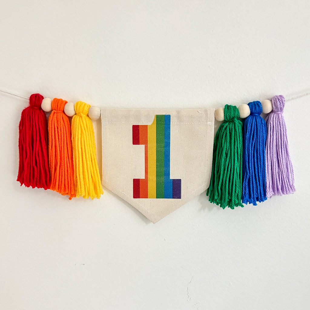 Rainbow First Birthday High Chair Banner