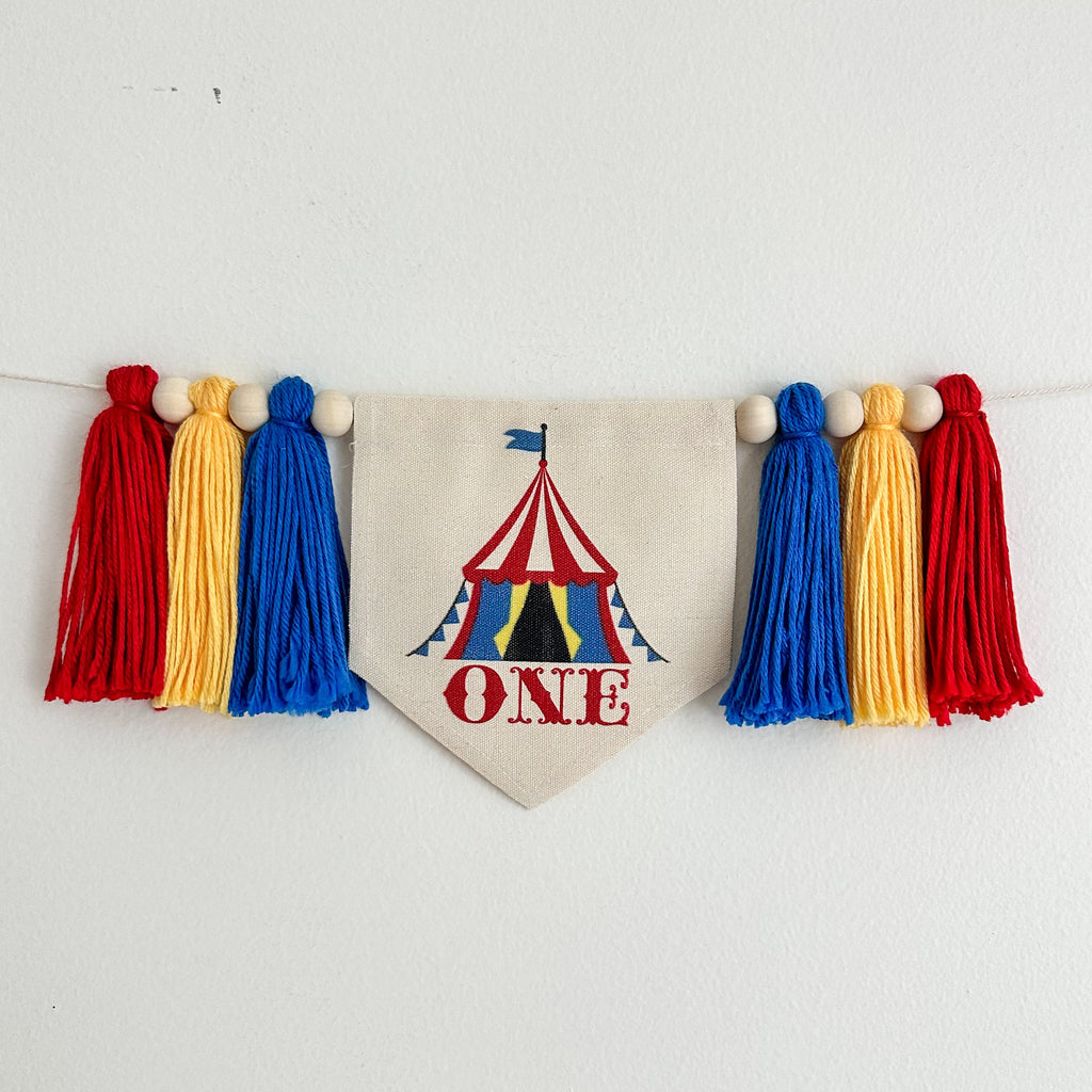 Carnival 1st Birthday Banner | Circus Tent Highchair Decoration | Ring Master First Birthday Party Sign
