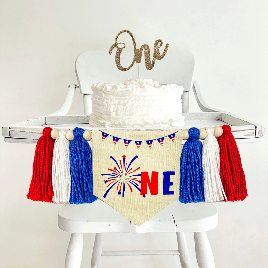ONE Little Firecracker 1st Birthday Tassel Banner