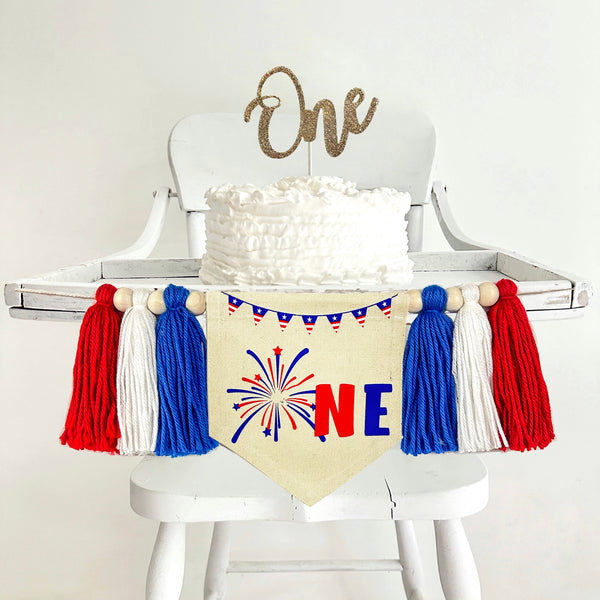 ONE Little Firecracker 1st Birthday Tassel Banner