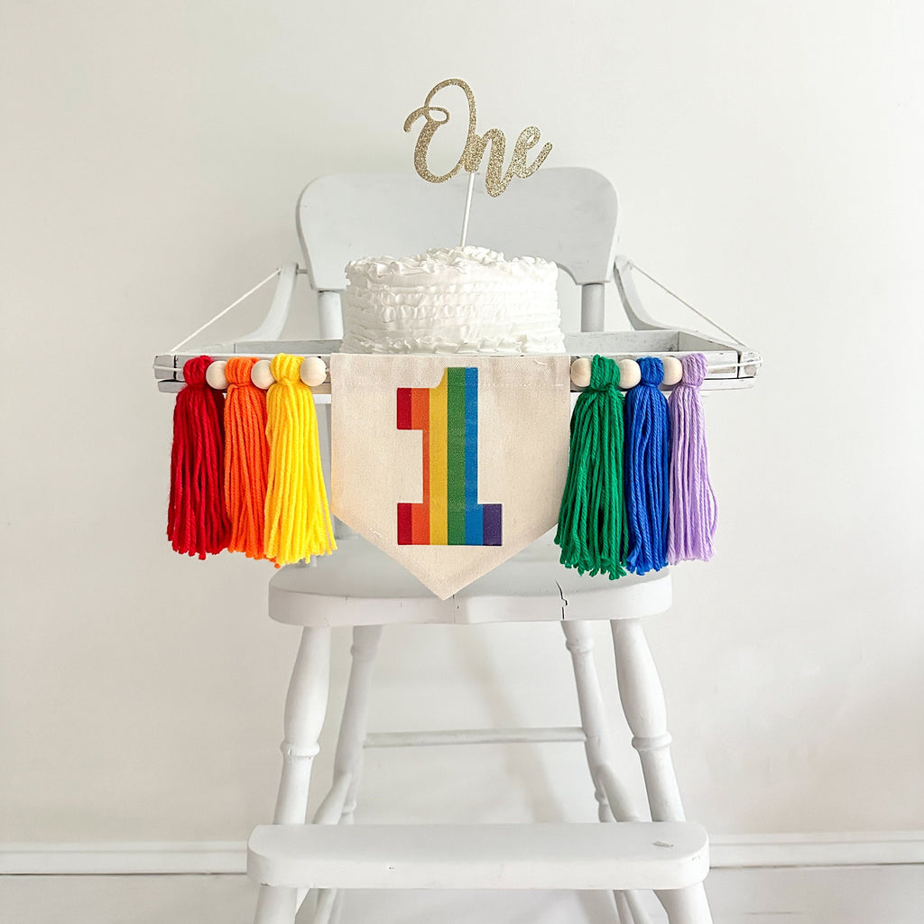 Rainbow First Birthday High Chair Banner