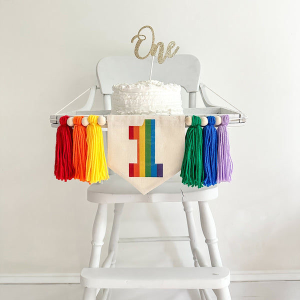 Rainbow First Birthday High Chair Banner