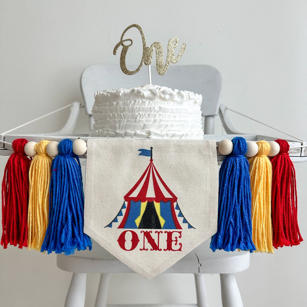 Carnival 1st Birthday Banner | Circus Tent Highchair Decoration | Ring Master First Birthday Party Sign