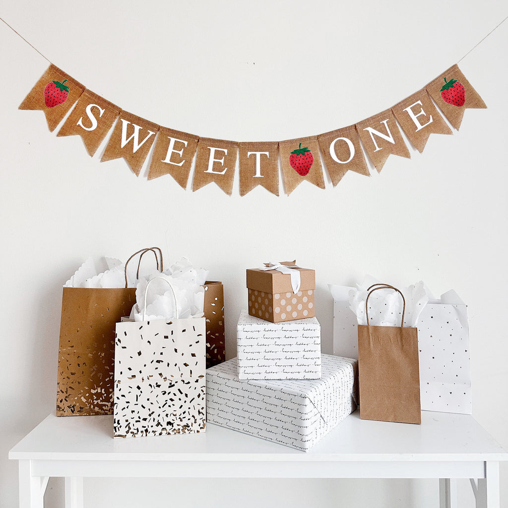 Sweet One Strawberry First Birthday Banner, Berry Sweet One Sign, Strawberry 1st Birthday Party, Baby Girl Birthday, Strawberry Themed Decor