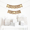 Burlap Daisy Mama to Be baby shower banner.In white lettering, this banner spells out the words mama to be with a hand stenciled daisy flag between each word. Perfect for a boho groovy baby shower.