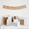 This is a burlap banner with fishtail shaped flags on one string. The words Hey Cutie are stenciled in white, and there is an image of a peach in between the words. There is one letter on each flag. The flags measure 4.5&quot; by 6.5&quot; each.