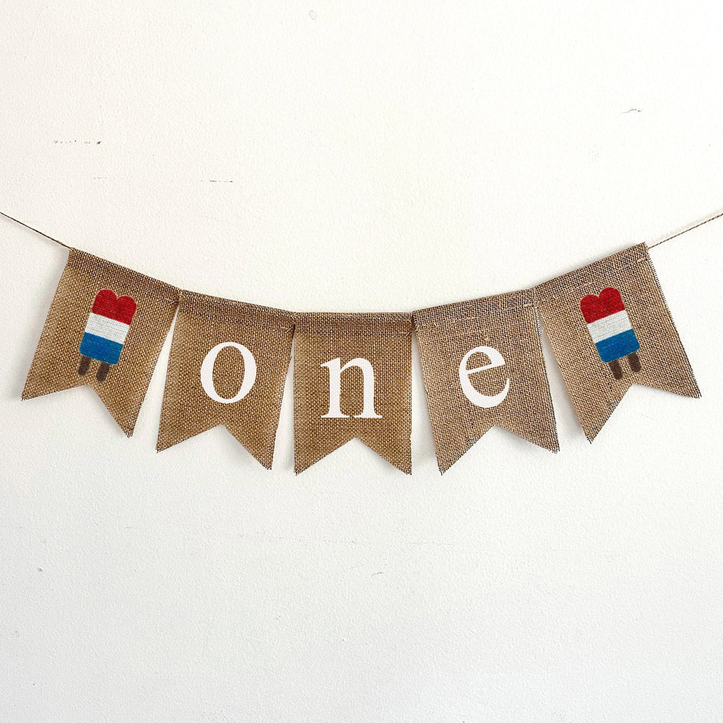 1st Birthday Decor, July 4th Popsicle One Banner