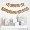 A two tiered burlap banner. The first tier reads you are with a pink & green watermelon between the words. The second tier reads one in a melon with the same watermelons separating the words.