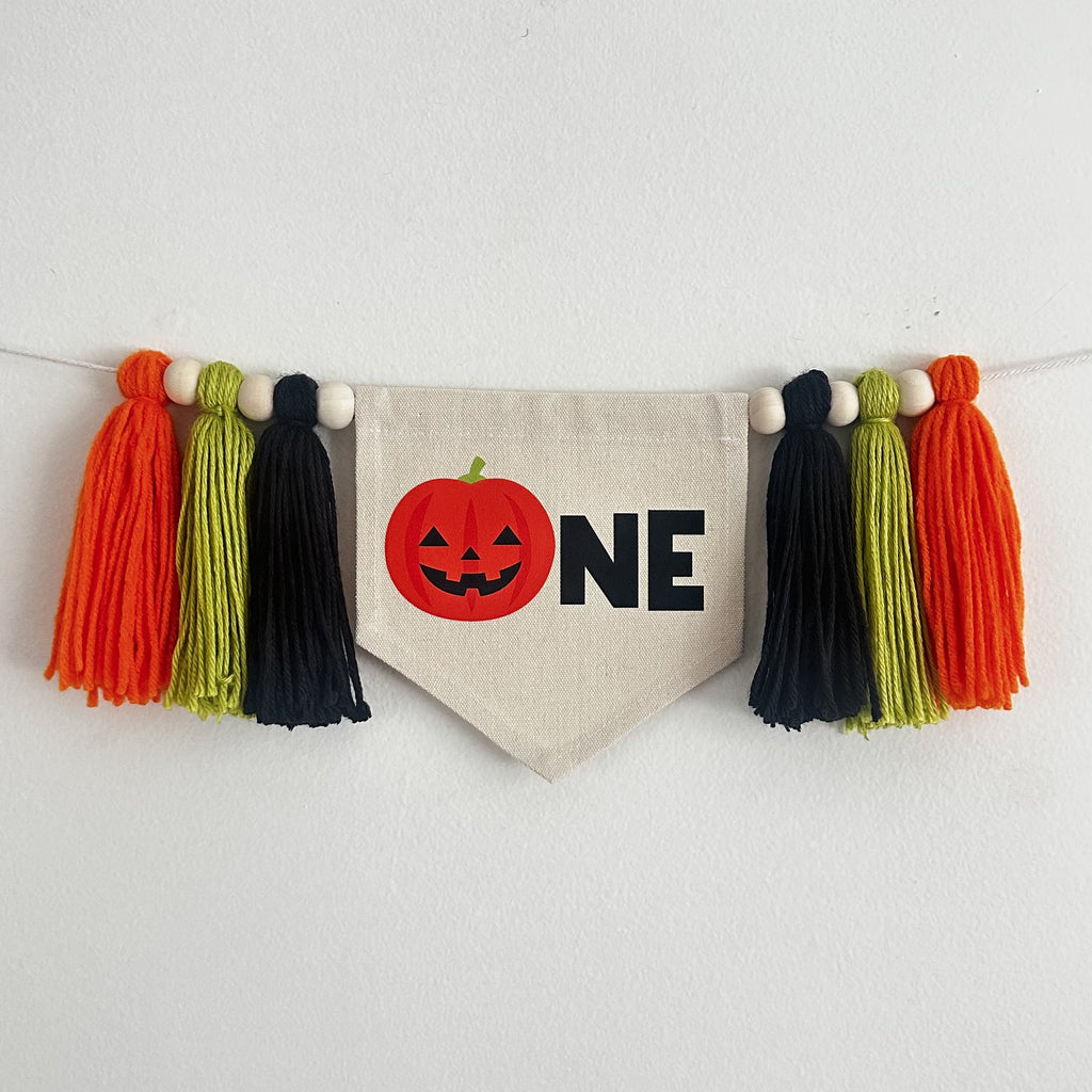 Halloween 1st Birthday Party Decorations | Pumpkin High Chair Tassel Banner
