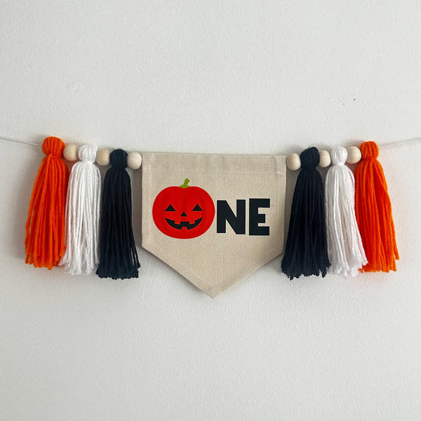 Halloween 1st Birthday Party Decorations | Jack O Lantern First Birthday Tassel Banner