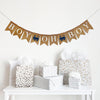 A burlap banner reading boy oh boy with navy train images between the words.