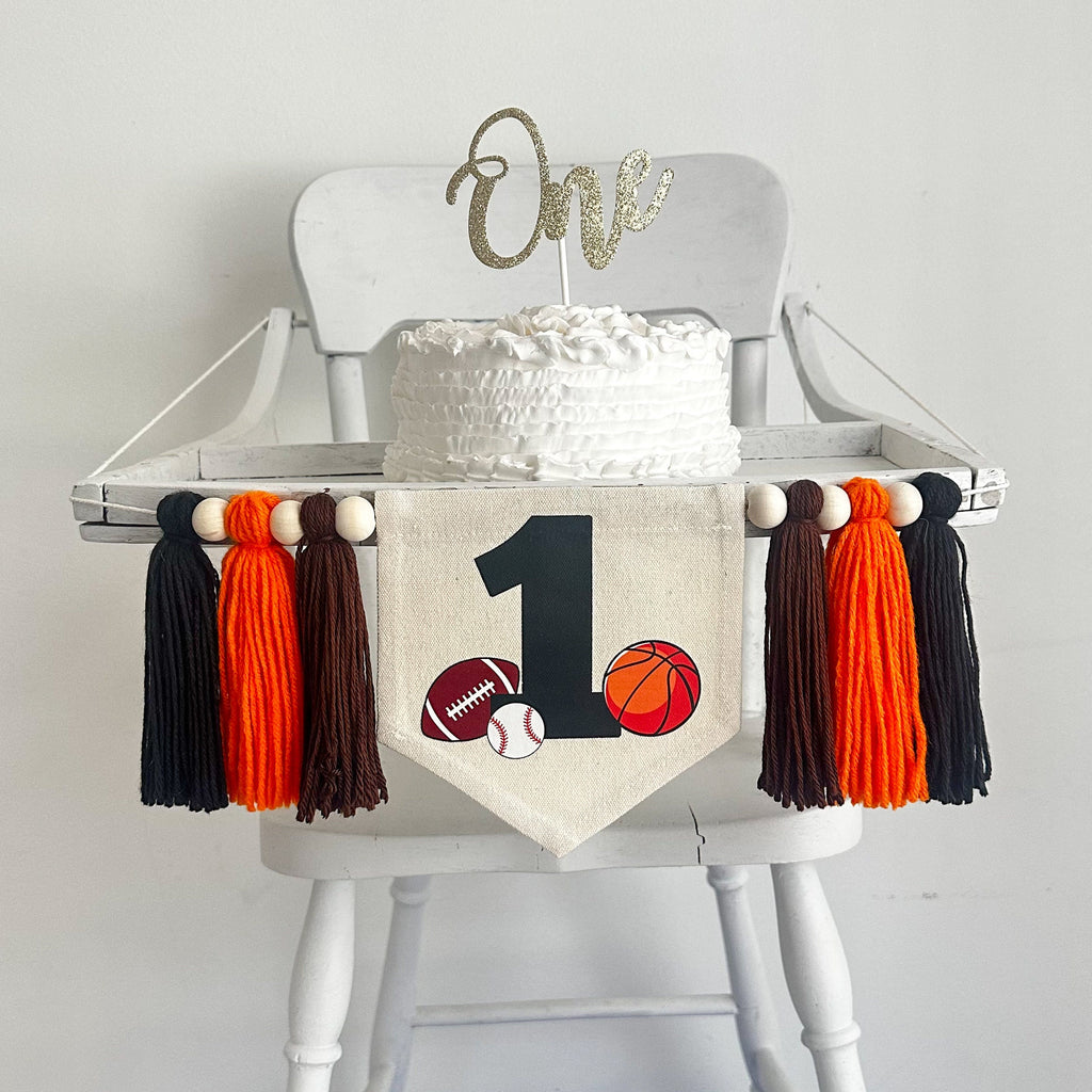 Sports 1st Birthday Party Decorations, All Star First Birthday Highchair Sign, Tassel Banner, Football, Basketball, Baseball, Cake Smash