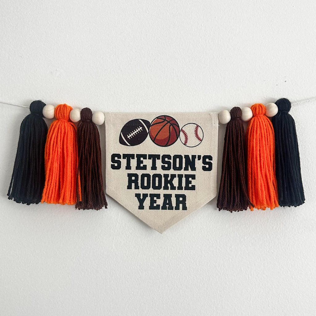 Sports 1st Birthday Party Decorations, Custom All Star First Birthday Highchair Sign, Tassel Banner, Football, Basketball, Rookie Year