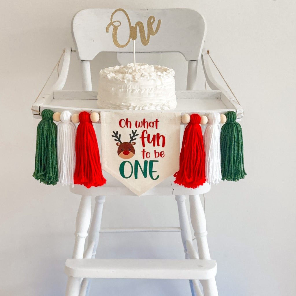 Christmas Reindeer First Birthday Tassel Banner