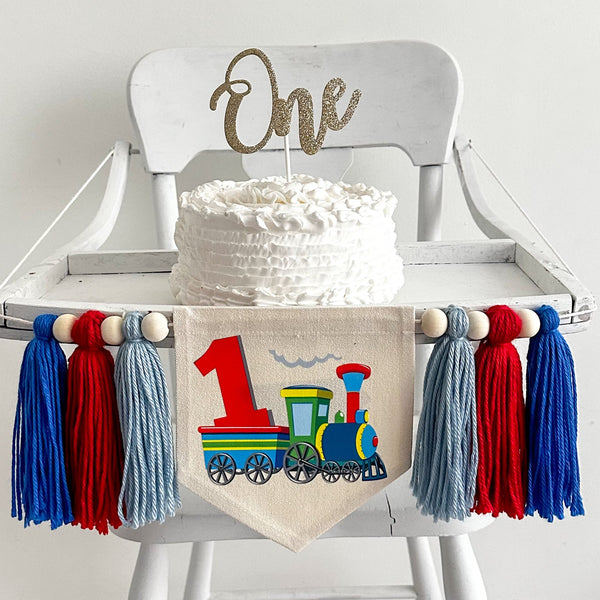 Train 1st Birthday Party Decorations | Choo Choo First Birthday High Chair Tassel Banner