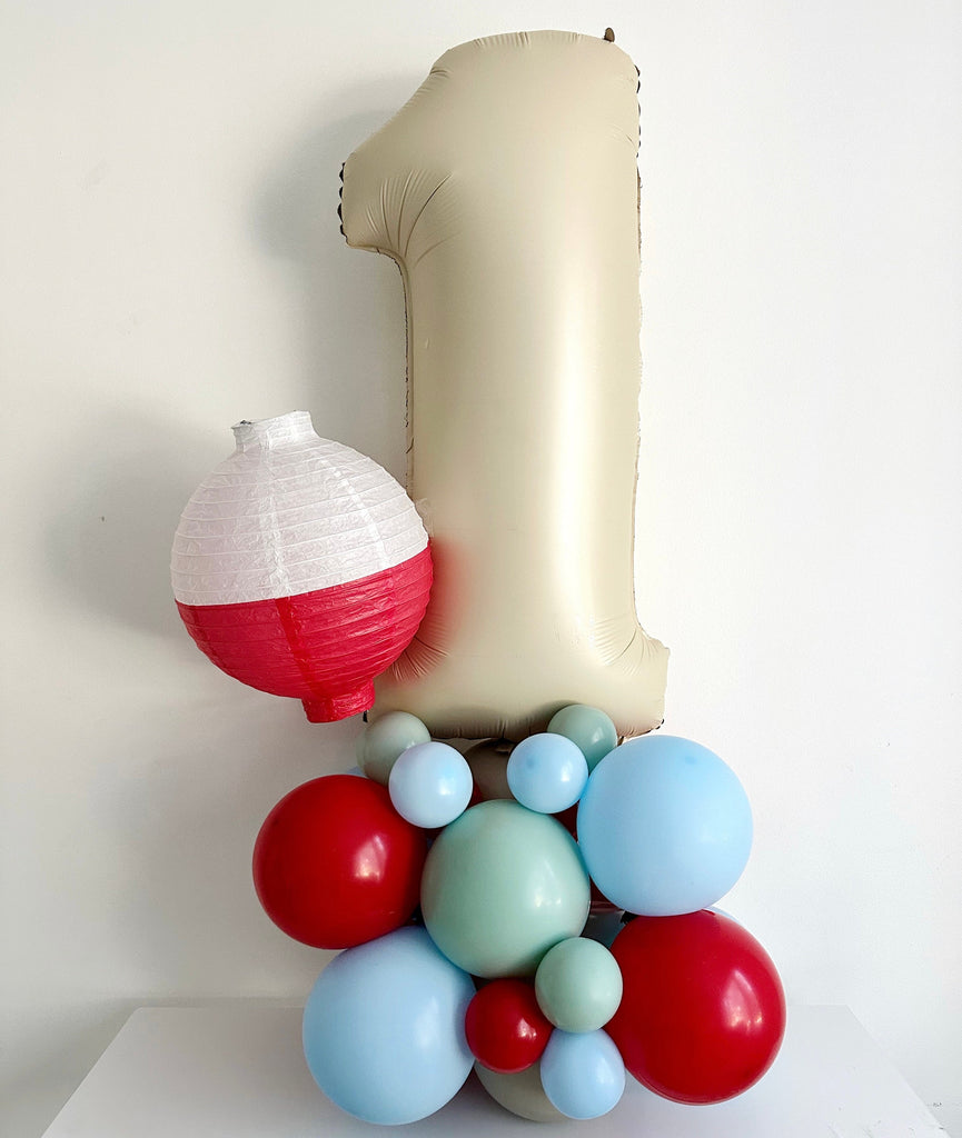 Fishing Bobber Balloon Tower| Fishing First Birthday Decorations