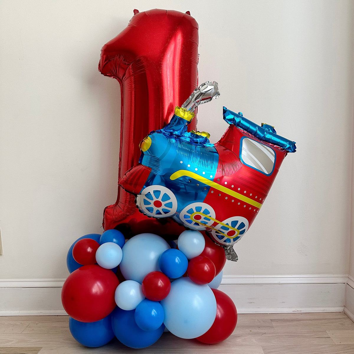 Choo Choo Train 1st Birthday Balloon Tower | Train First Birthday Part ...