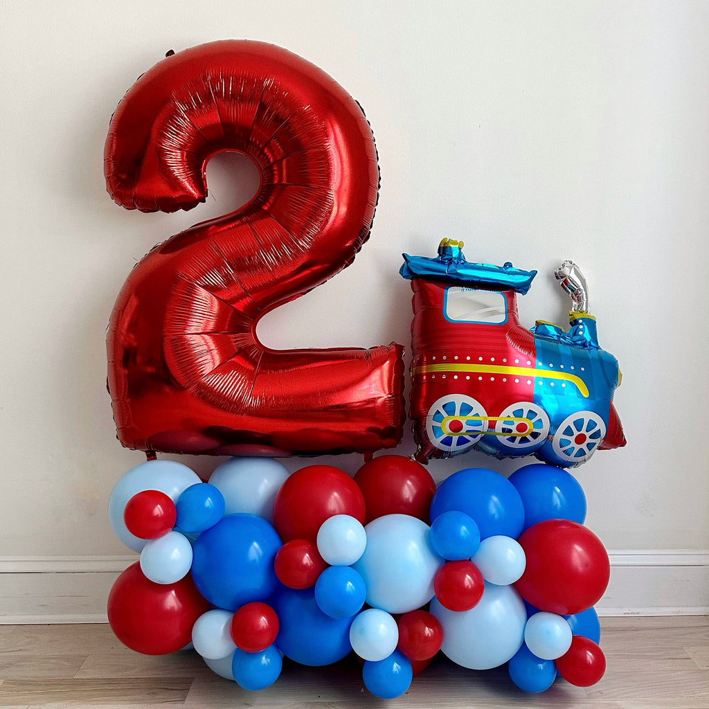 Choo Choo I'm Two, Train Birthday Party, Large Balloon Tower, Train Decorations, Train High Chair Banner, First Birthday Party Sign
