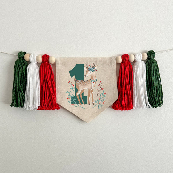 Deer 1st Birthday Party Decorations | Woodland Christmas High Chair Tassel Banner