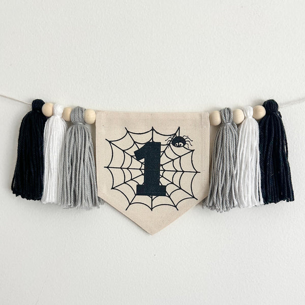 Halloween 1st Birthday Party Decorations | Spider First Birthday Tassel Banner