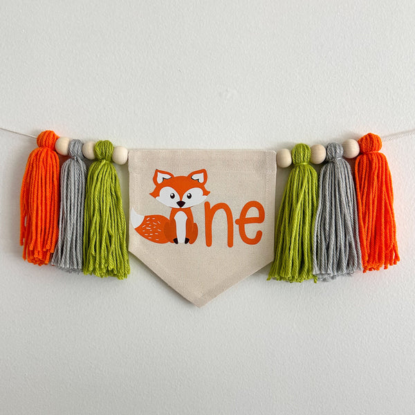 Fox 1st Birthday Decorations | Woodland High Chair Tassel Banner