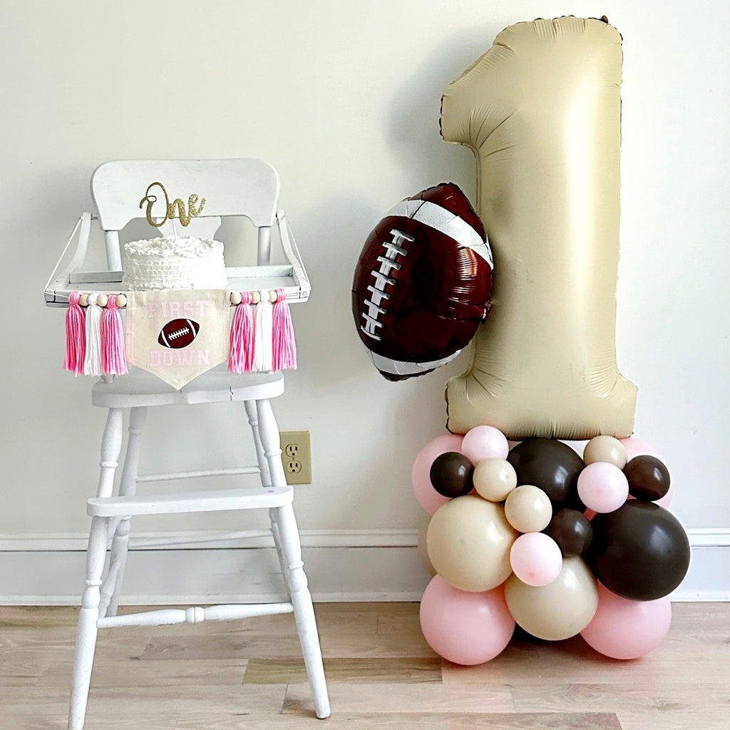 Pink Football 1st Birthday Balloon Tower, First Down Birthday Decoration, Touchdown Party Sign, Celebrate One Sports Balloon Decor