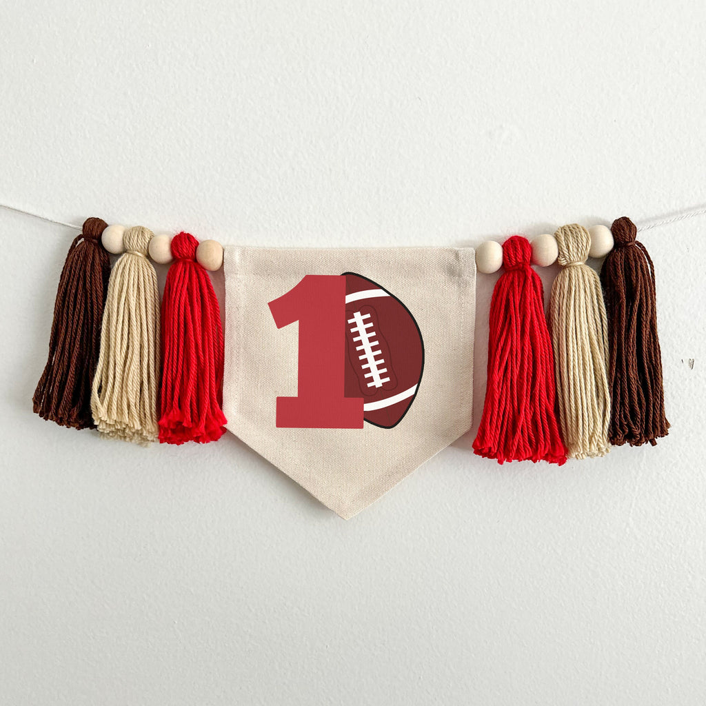 Football 1st Birthday Party Decorations, First Down High Chair Banner, Sports Tassel Banner, Cake Smash Prop, Red Touchdown Highchair Sign