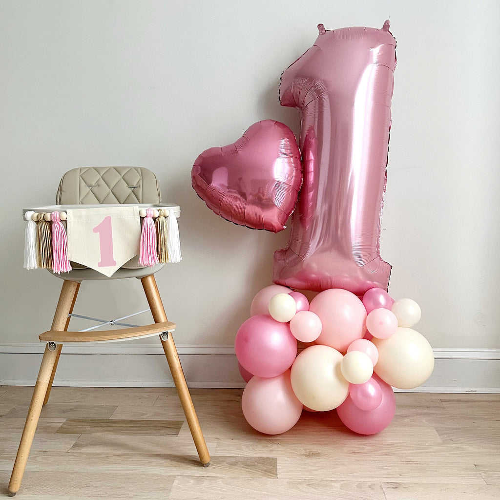 Neutral First Birthday Balloons, Pink Neutral One Balloon Tower, Minimalist Balloon Tower, Monochromatic 1st Birthday Balloons