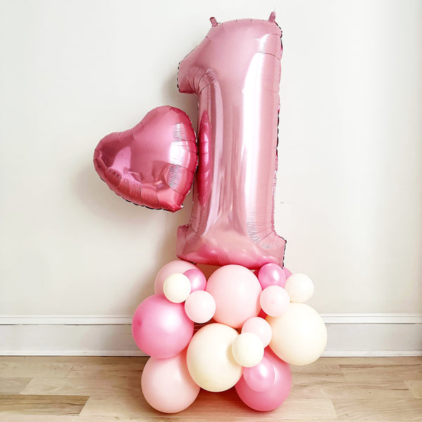 Neutral First Birthday Balloons | Pink Neutral One Balloon Tower