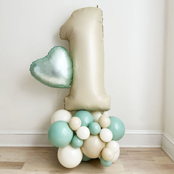 Neutral First Birthday Balloons | Light Green Balloon Tower