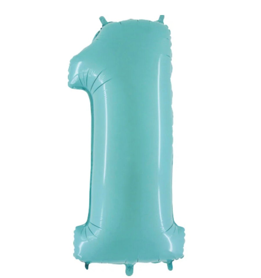 Neutral First Birthday Balloons | Light Blue Balloon Tower